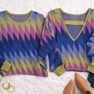 Anthropologie Daily Practice Geometric Knit Sweater – Size M – Unique Open Back